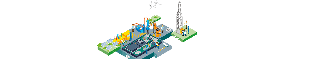 Ilustración para representar redes electrónicas para el micrositio del programa de Ingeniería Electrónica de la Universidad de Ibagué